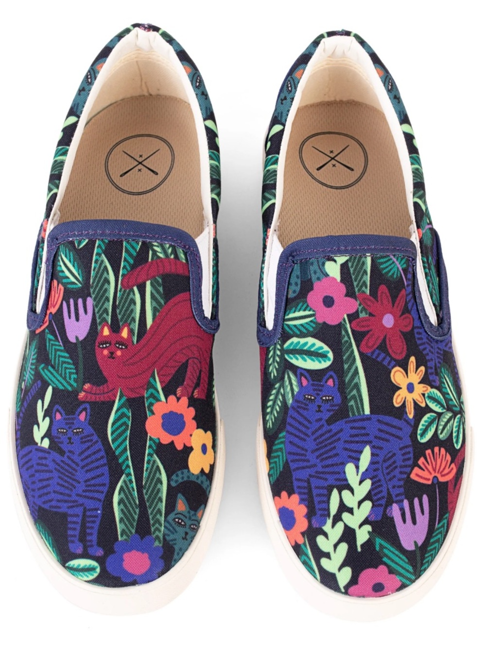 Inkkas Sokoke Floral Cat Print Colorful Vegan Materials Canvas SlipOn Sneakers 9